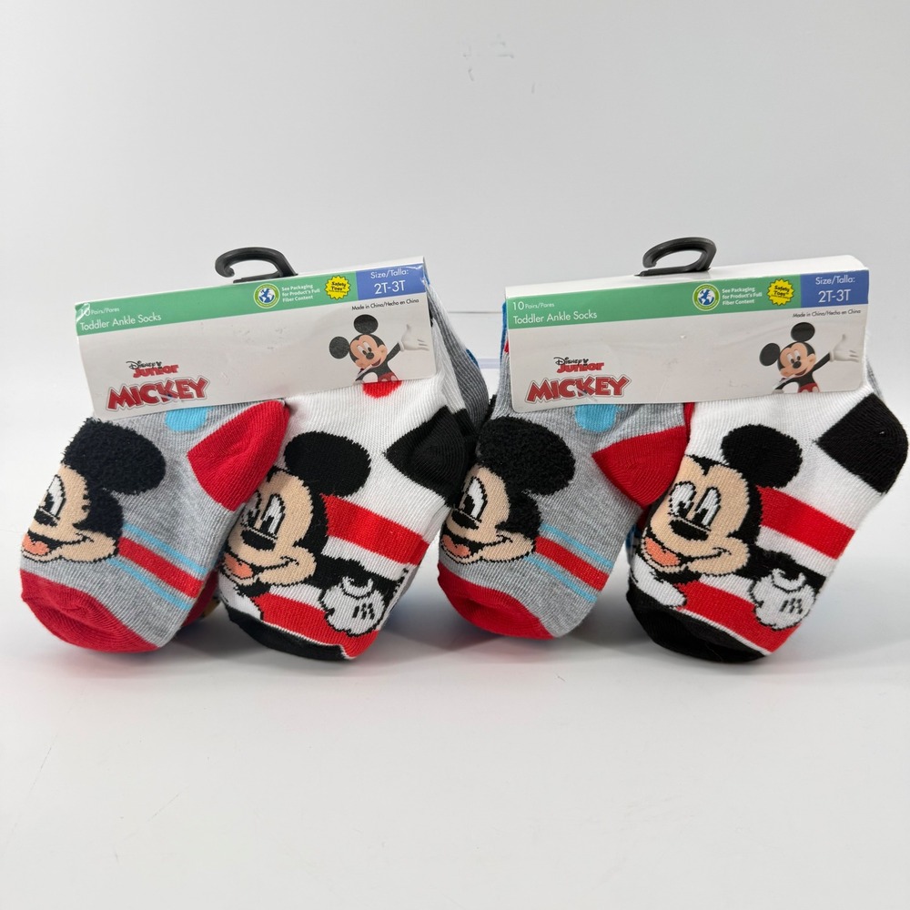 Disney Toddler 2T-3T Ankle Socks Multicolor‎ Mickey Mouse 20 Pair Pack NWT Bulk